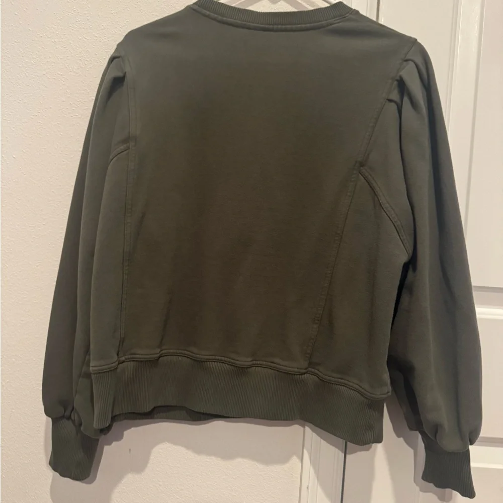A New Day Olive Green Puff Sleeve Sweatshirt Size L